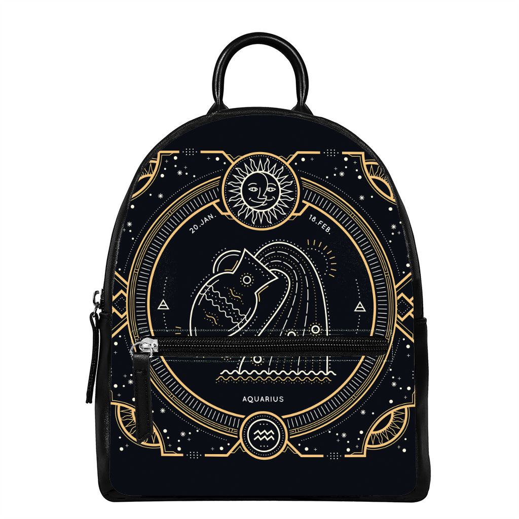 Vintage Aquarius Zodiac Sign Print Leather Backpack