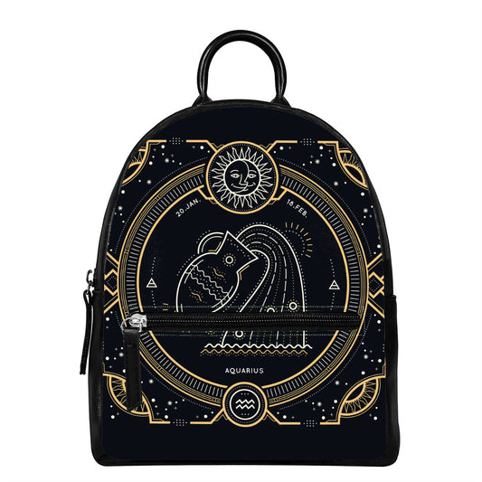 Vintage Aquarius Zodiac Sign Print Leather Backpack