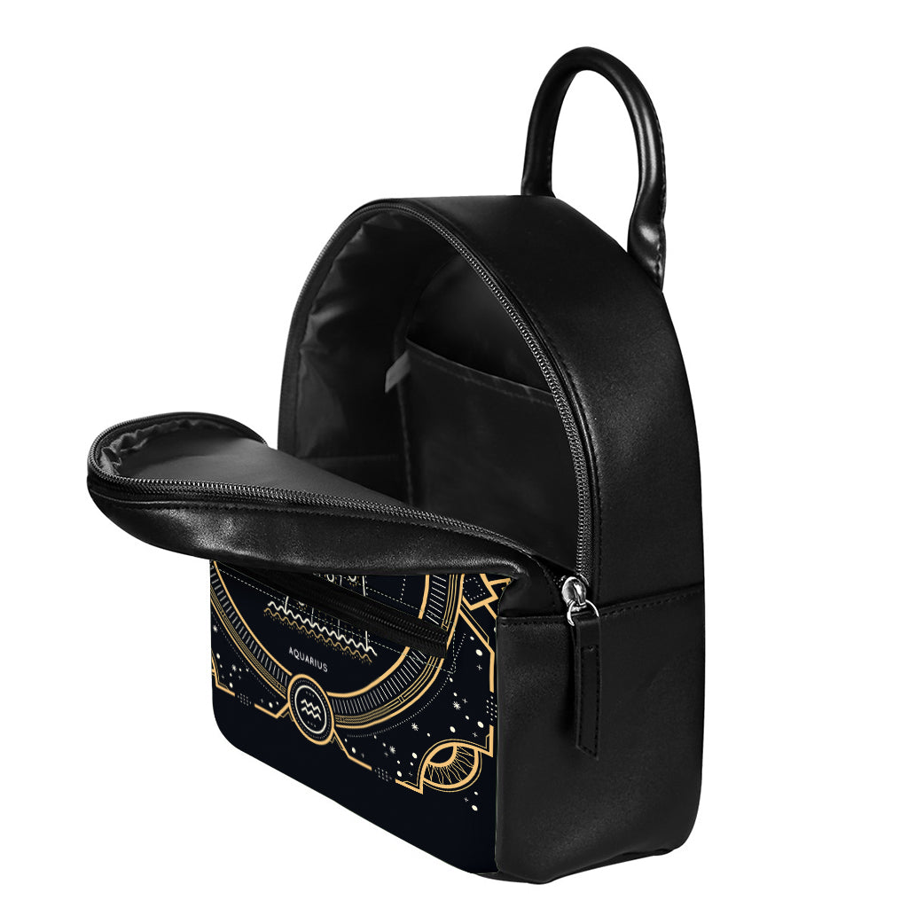 Vintage Aquarius Zodiac Sign Print Leather Backpack