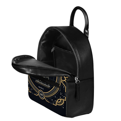 Vintage Aquarius Zodiac Sign Print Leather Backpack