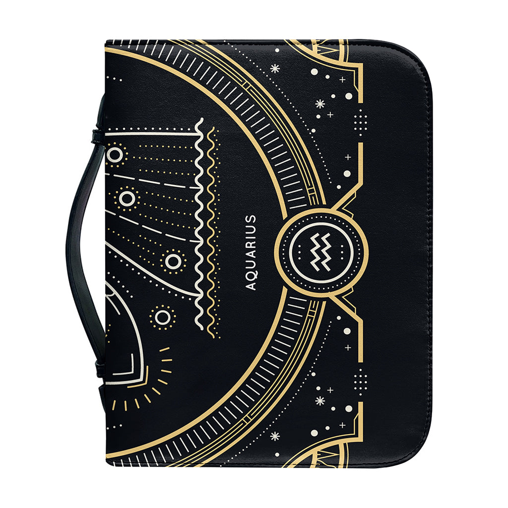 Vintage Aquarius Zodiac Sign Print Leather Bible Cover