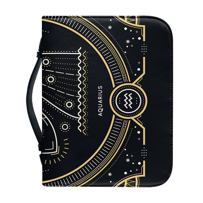 Vintage Aquarius Zodiac Sign Print Leather Bible Cover