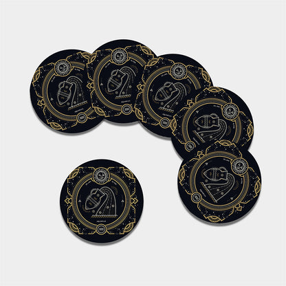 Vintage Aquarius Zodiac Sign Print Leather Coaster Set