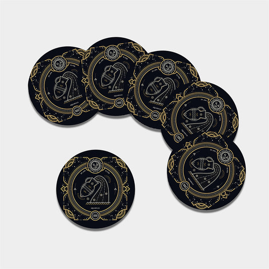 Vintage Aquarius Zodiac Sign Print Leather Coaster Set