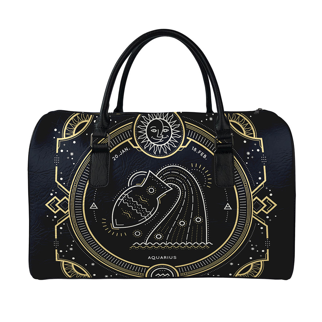Vintage Aquarius Zodiac Sign Print Leather Duffle Bag