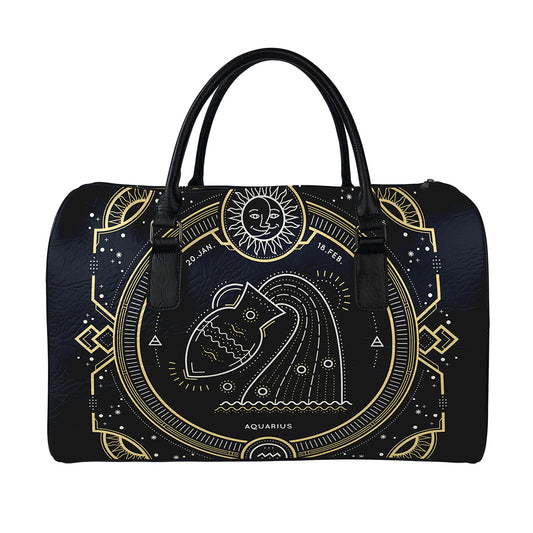 Vintage Aquarius Zodiac Sign Print Leather Duffle Bag