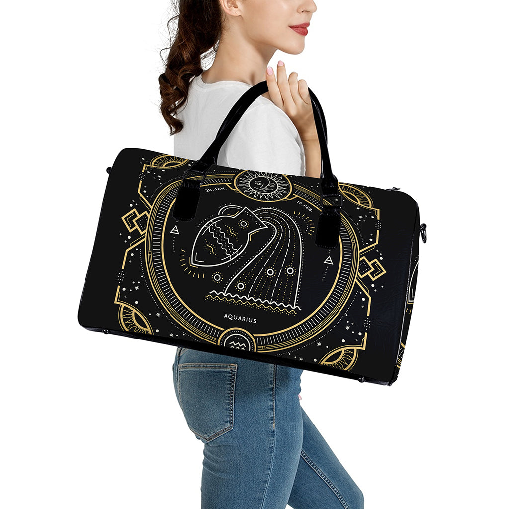 Vintage Aquarius Zodiac Sign Print Leather Duffle Bag