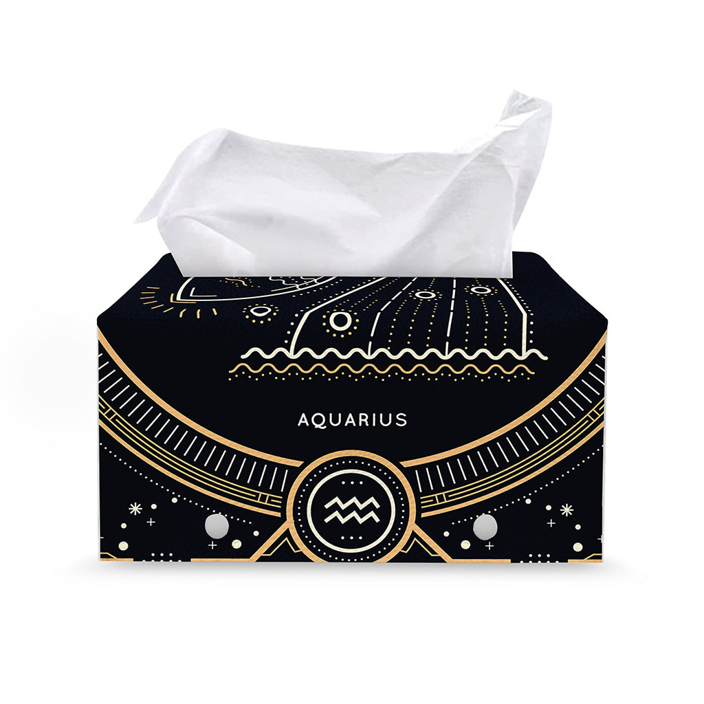 Vintage Aquarius Zodiac Sign Print Leather Tissue Box Cover