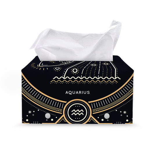 Vintage Aquarius Zodiac Sign Print Leather Tissue Box Cover