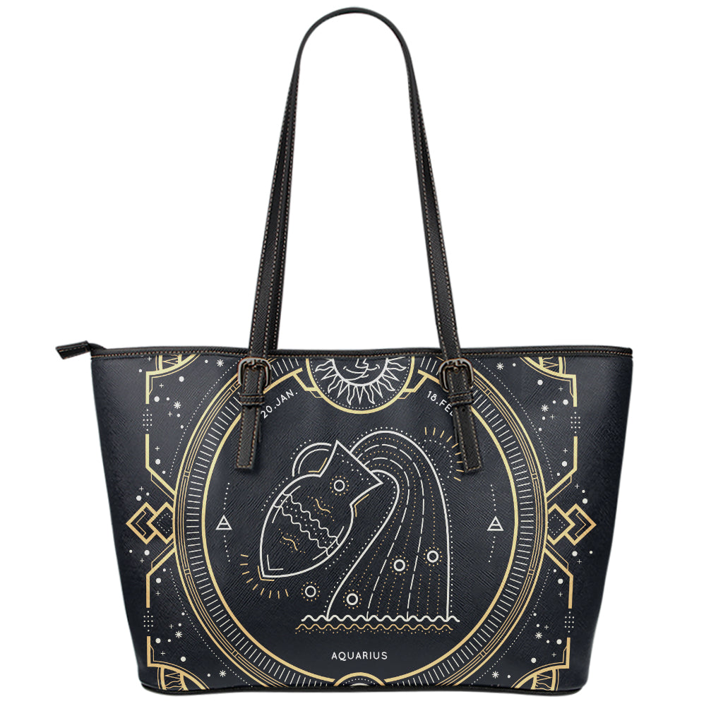 Vintage Aquarius Zodiac Sign Print Leather Tote Bag