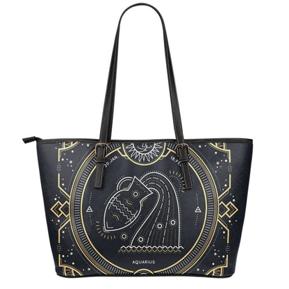 Vintage Aquarius Zodiac Sign Print Leather Tote Bag