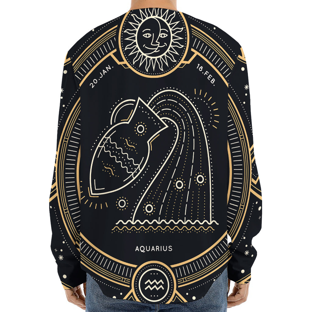 Vintage Aquarius Zodiac Sign Print Long Sleeve Baseball Jersey