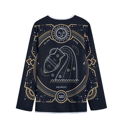 Vintage Aquarius Zodiac Sign Print Long Sleeve Short Coat