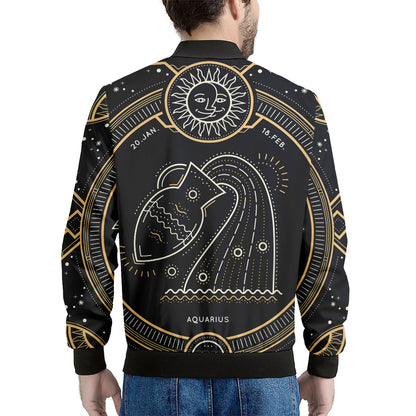 Vintage Aquarius Zodiac Sign Print Men's Bomber Jacket