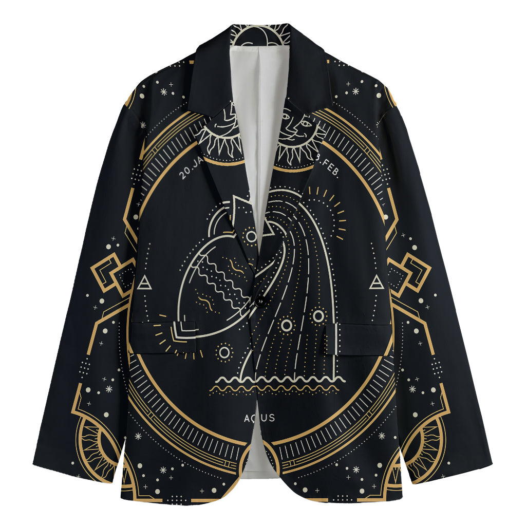 Vintage Aquarius Zodiac Sign Print Men's Cotton Blazer