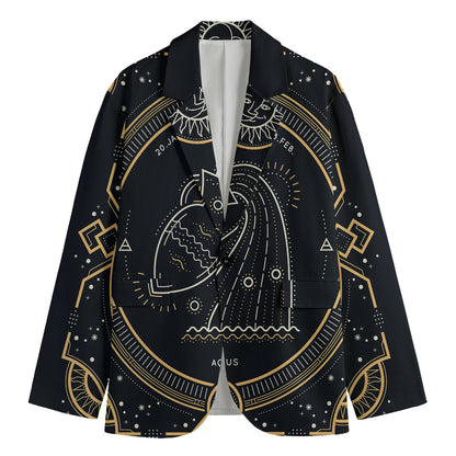 Vintage Aquarius Zodiac Sign Print Men's Cotton Blazer