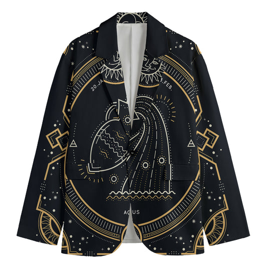 Vintage Aquarius Zodiac Sign Print Men's Cotton Blazer