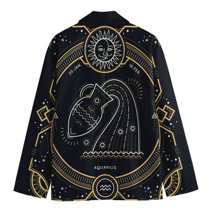 Vintage Aquarius Zodiac Sign Print Men's Cotton Blazer