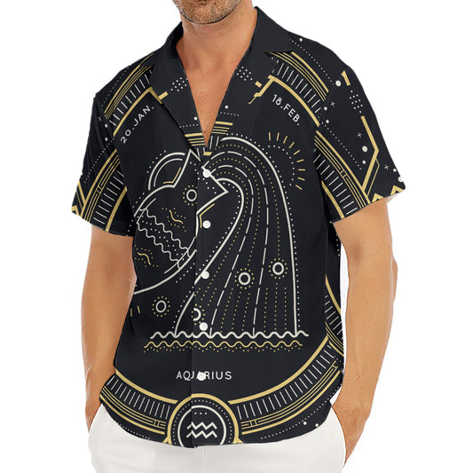 Vintage Aquarius Zodiac Sign Print Men's Deep V-Neck Shirt