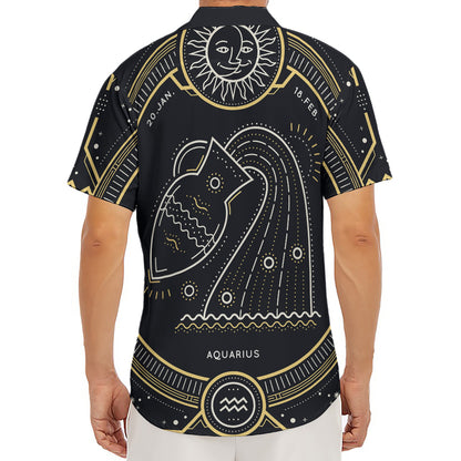 Vintage Aquarius Zodiac Sign Print Men's Deep V-Neck Shirt