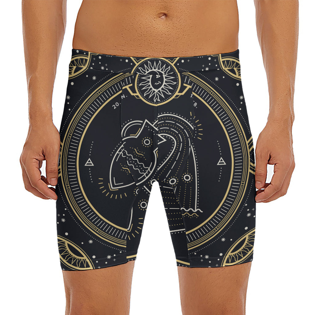 Vintage Aquarius Zodiac Sign Print Men's Long Boxer Briefs