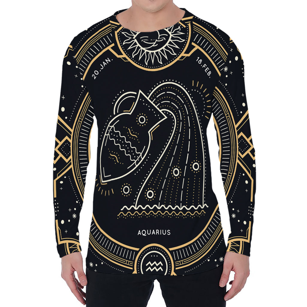 Vintage Aquarius Zodiac Sign Print Men's Long Sleeve T-Shirt