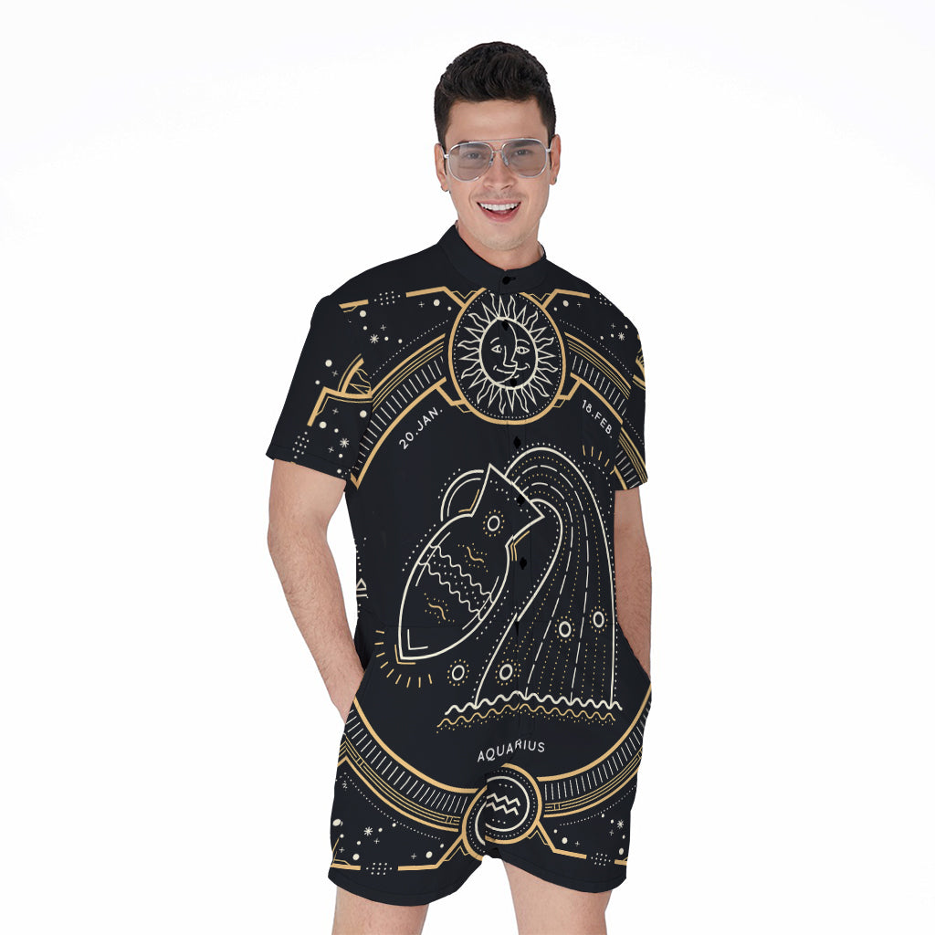 Vintage Aquarius Zodiac Sign Print Men's Rompers