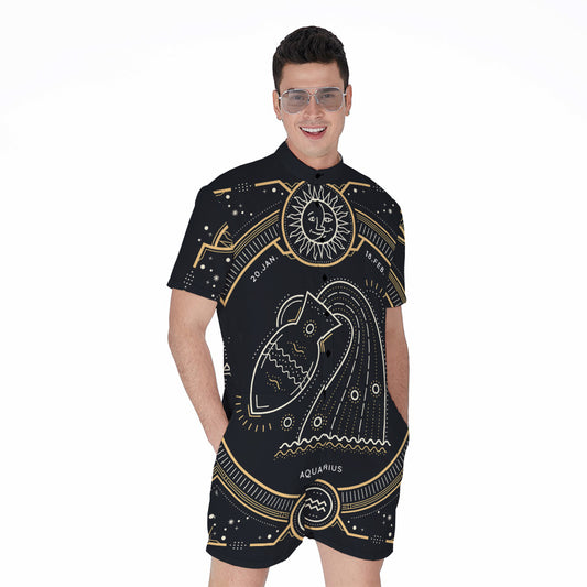 Vintage Aquarius Zodiac Sign Print Men's Rompers