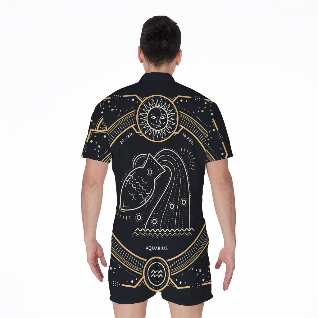 Vintage Aquarius Zodiac Sign Print Men's Rompers