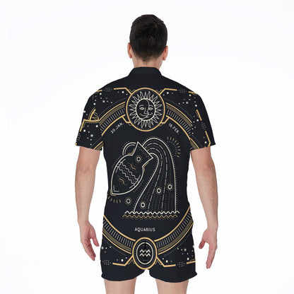 Vintage Aquarius Zodiac Sign Print Men's Rompers