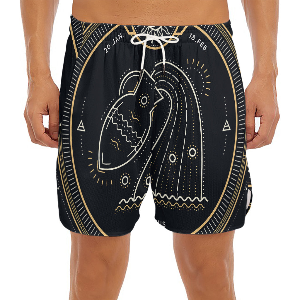 Vintage Aquarius Zodiac Sign Print Men's Split Running Shorts