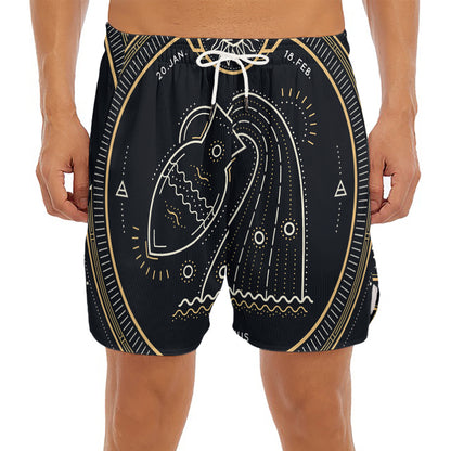 Vintage Aquarius Zodiac Sign Print Men's Split Running Shorts