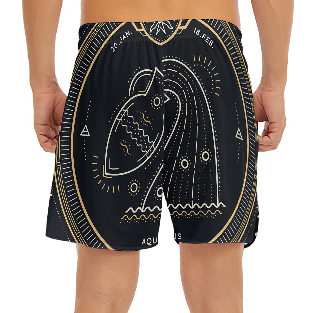 Vintage Aquarius Zodiac Sign Print Men's Split Running Shorts