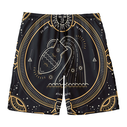 Vintage Aquarius Zodiac Sign Print Men's Swim Trunks