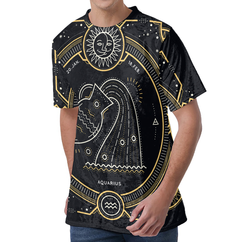 Vintage Aquarius Zodiac Sign Print Men's Velvet T-Shirt