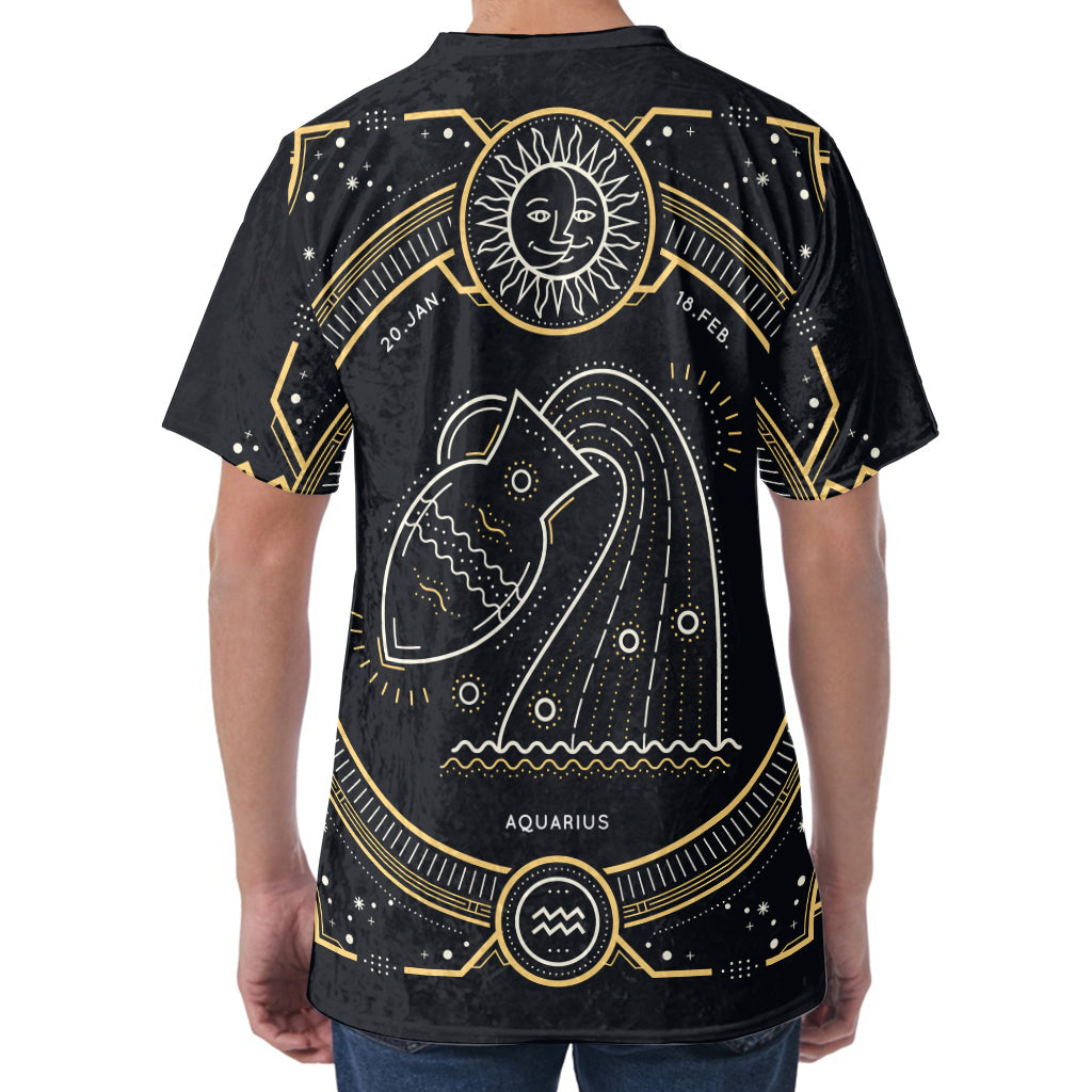 Vintage Aquarius Zodiac Sign Print Men's Velvet T-Shirt