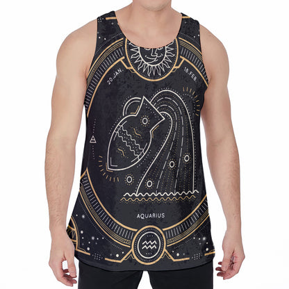 Vintage Aquarius Zodiac Sign Print Men's Velvet Tank Top
