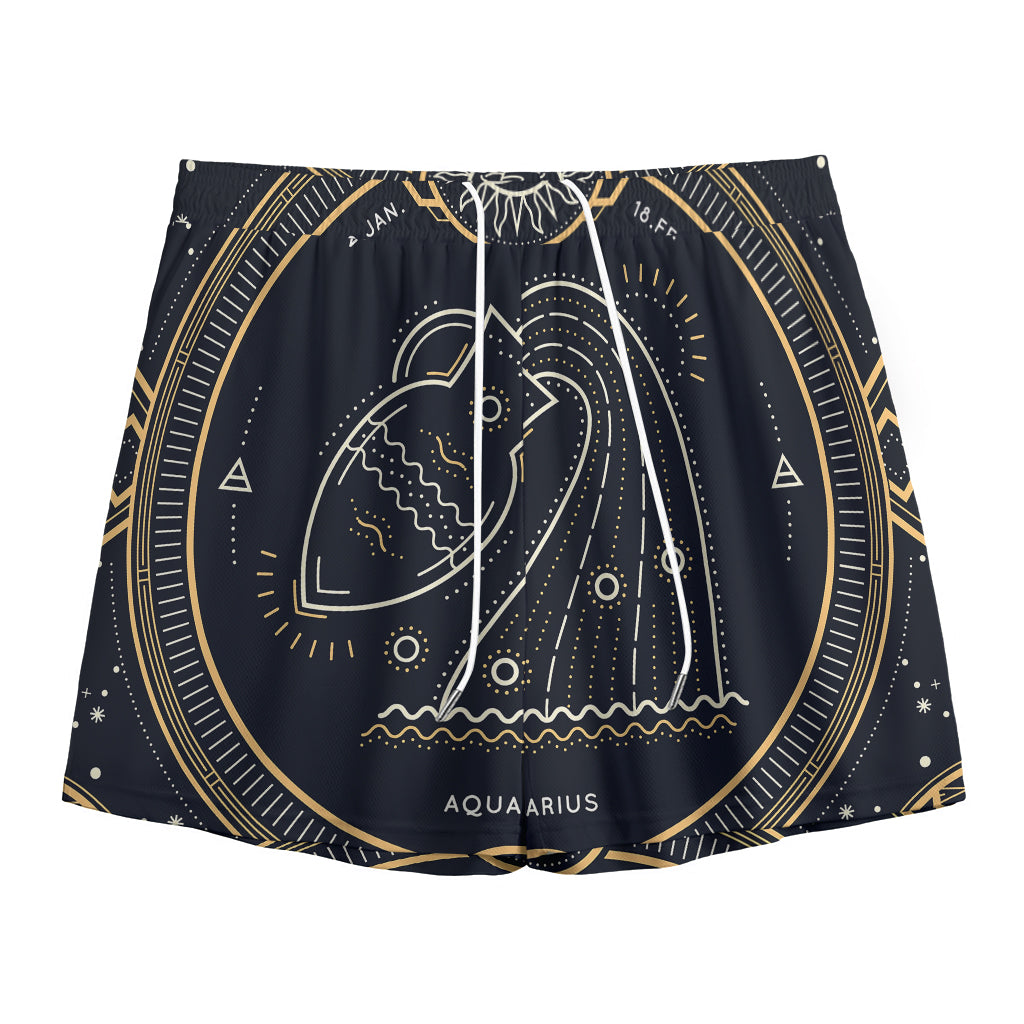 Vintage Aquarius Zodiac Sign Print Mesh Shorts
