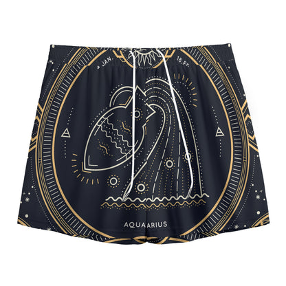 Vintage Aquarius Zodiac Sign Print Mesh Shorts