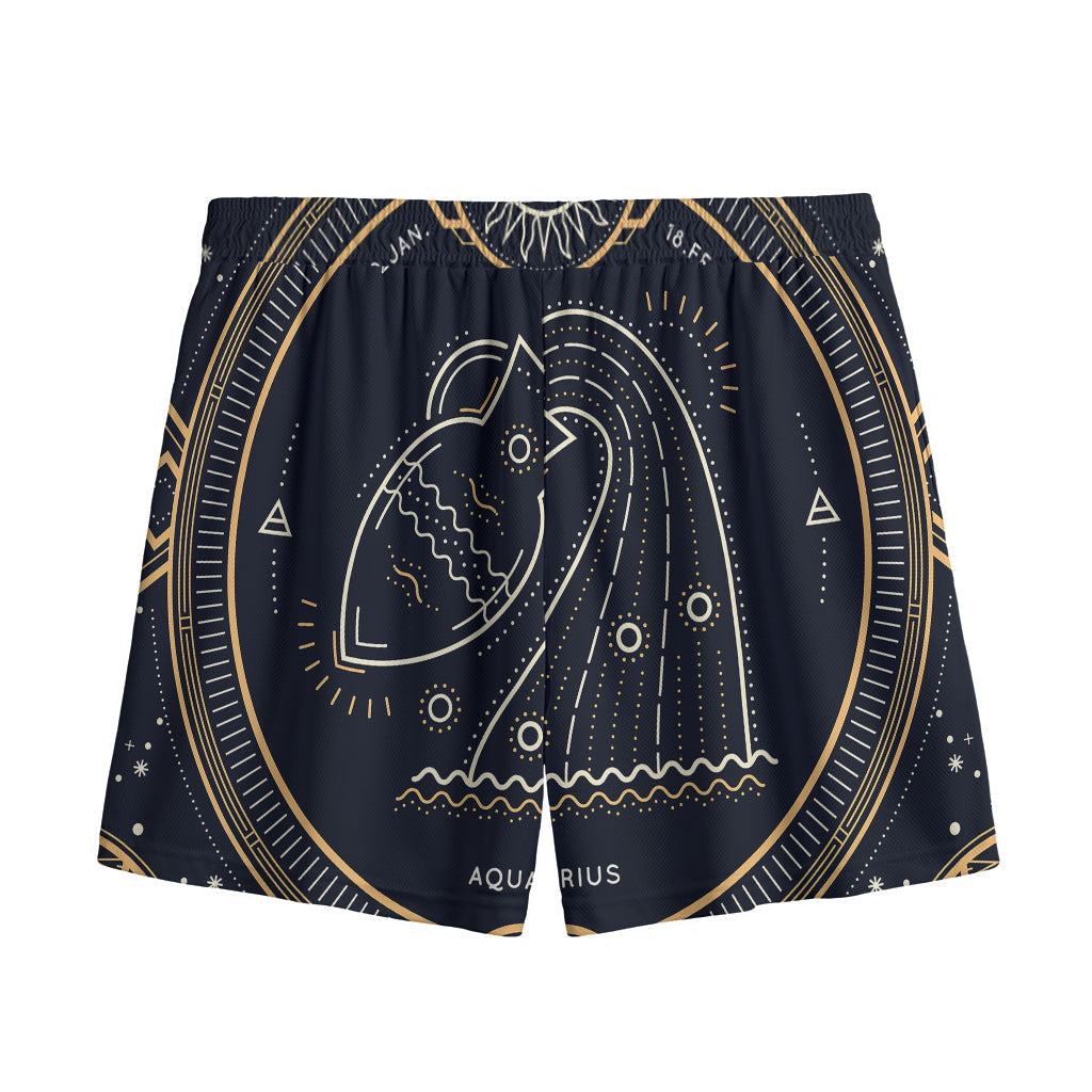 Vintage Aquarius Zodiac Sign Print Mesh Shorts