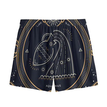 Vintage Aquarius Zodiac Sign Print Mesh Shorts