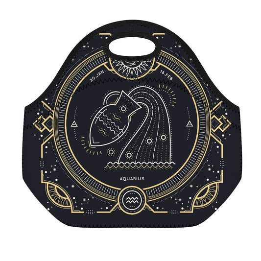 Vintage Aquarius Zodiac Sign Print Neoprene Lunch Bag