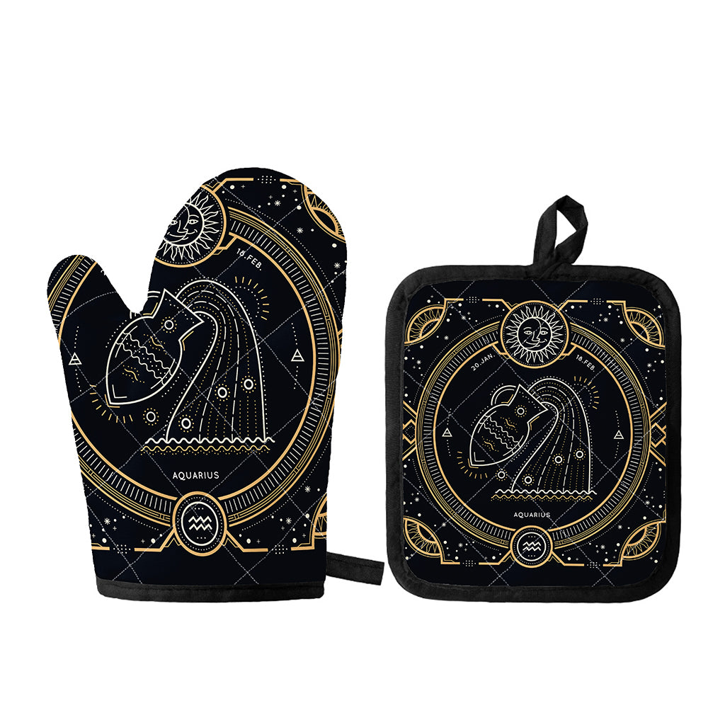 Vintage Aquarius Zodiac Sign Print Oven Mitt And Pot Holder Set