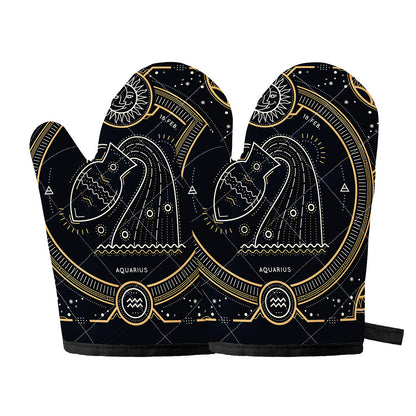 Vintage Aquarius Zodiac Sign Print Oven Mitts