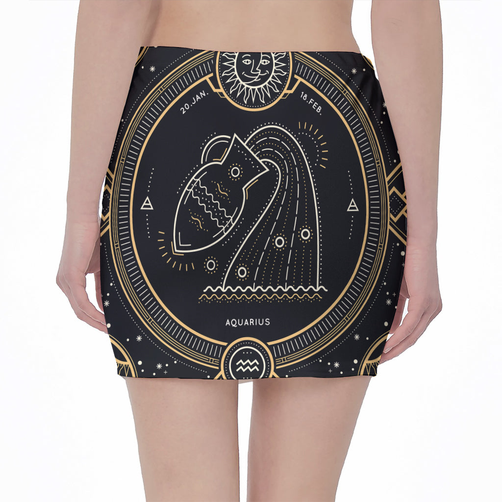 Vintage Aquarius Zodiac Sign Print Pencil Mini Skirt