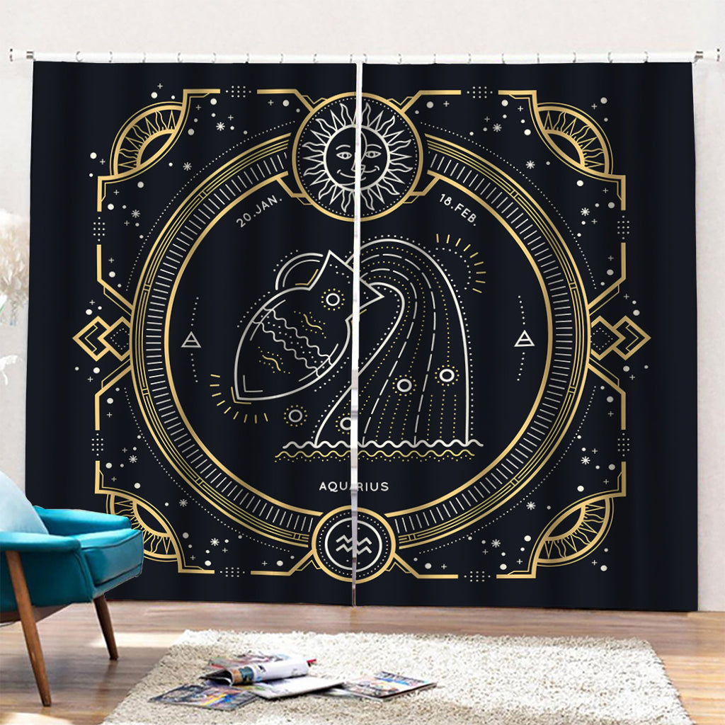 Vintage Aquarius Zodiac Sign Print Pencil Pleat Curtains