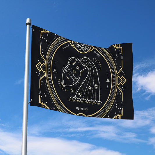 Vintage Aquarius Zodiac Sign Print Polyester Flag