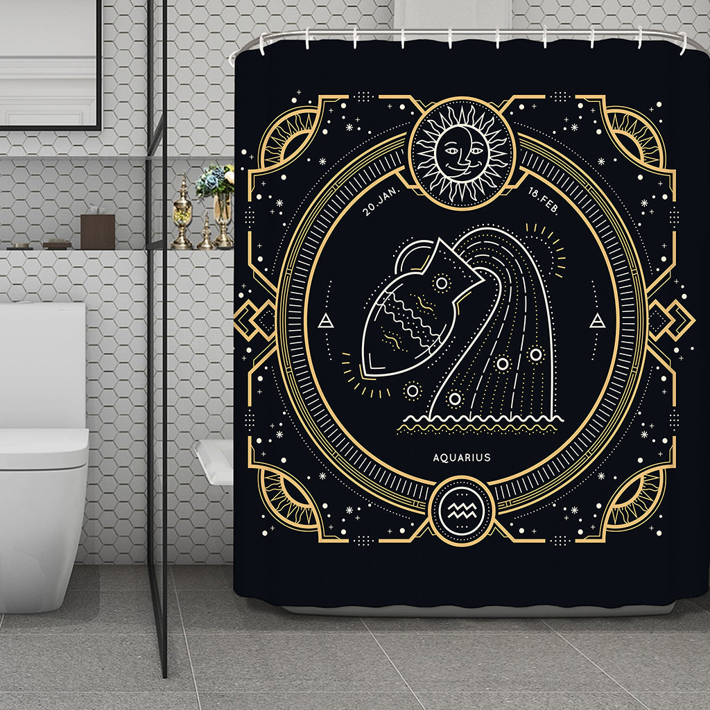 Vintage Aquarius Zodiac Sign Print Polyester Shower Curtain