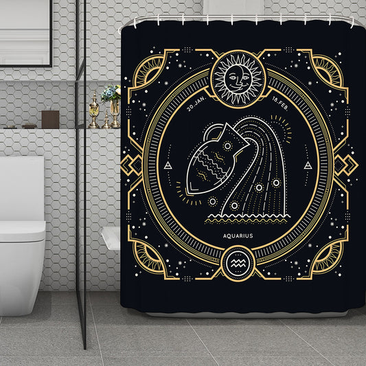 Vintage Aquarius Zodiac Sign Print Polyester Shower Curtain