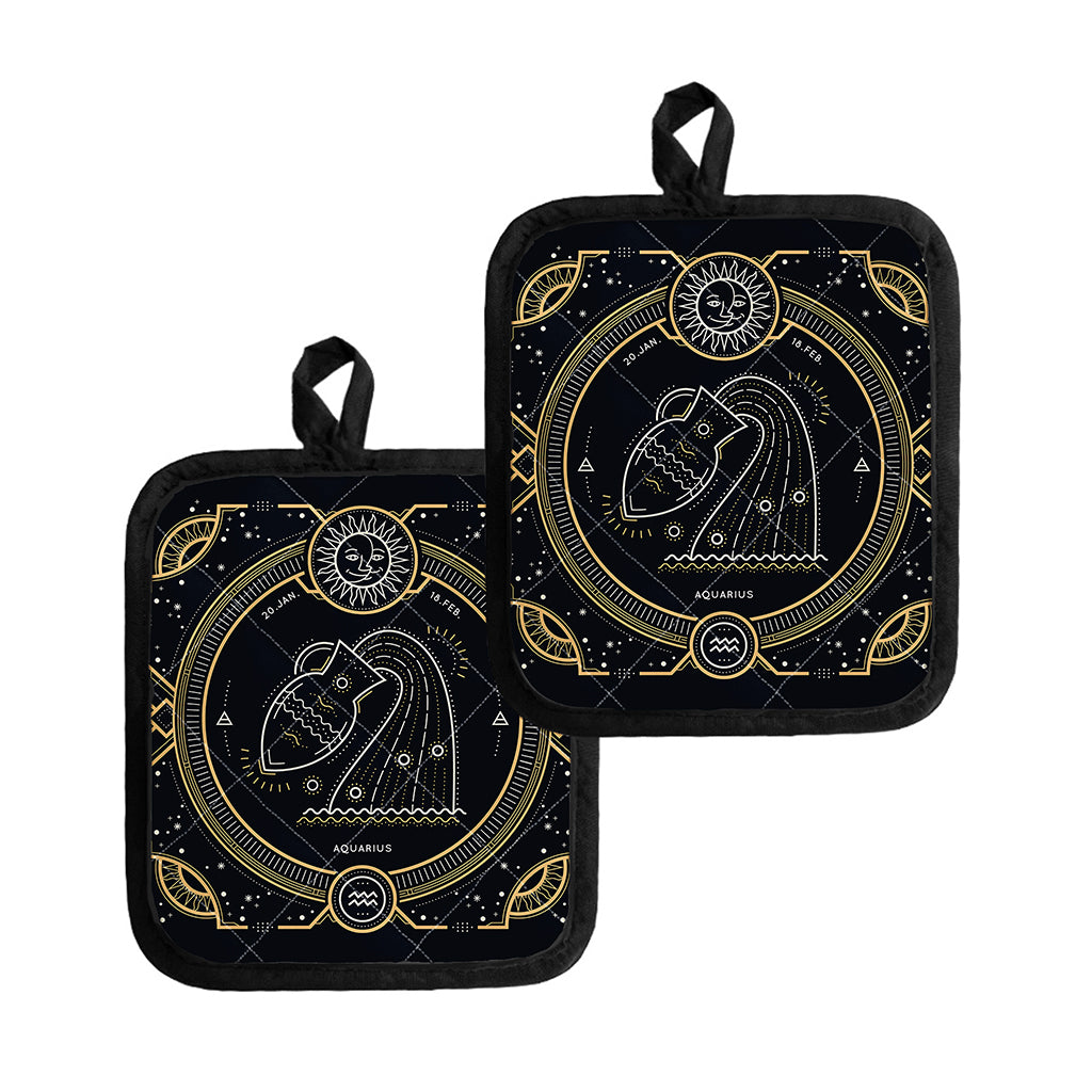 Vintage Aquarius Zodiac Sign Print Pot Holders